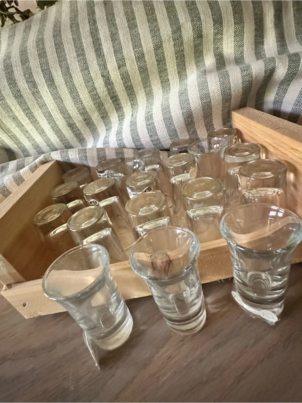 Clear Glass Shot Glass Set with Wooden Holder - Home Dining Bar Accessories